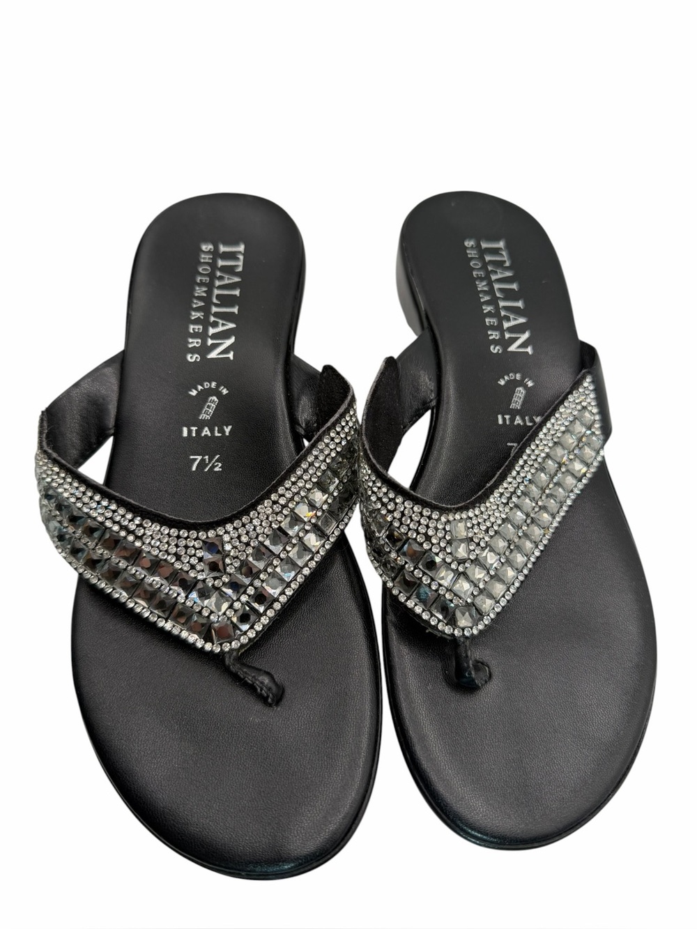 Italian Shoemakers Black Crystal V-strap Sandals
